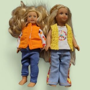 Colorful American Girl Mini Doll Set with Orange and Yellow Vests